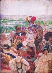 El cruce del Mar Rojo, de The Bible Picture Book publicado por Thomas Nelson, c.1950